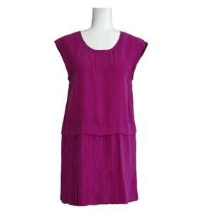 AIKO Dress Magenta Silk Sleeveless Drop Waist Flapper Pleated Mini Dress Size 2